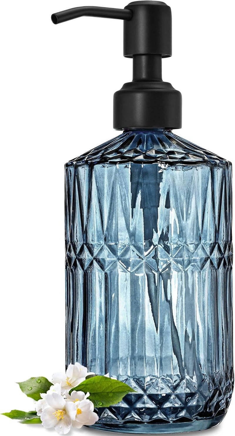 JASAI 18Oz Blue Soap Dispenser with Black Rust Proof Pump, Refillable Bathroom soap Dispenser with Thick Glass, Kitchen Soap Dispenser for Hand soap & Dish Soap.(Blue) - Image 1